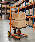Workhorse Heavy Duty Hydraulic Material Lift With Steel Platform Board 450 Lb Capacity 36 Inch Max Lift loaded in warehouse