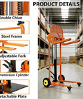 Workhorse Heavy Duty Hydraulic Material Lift With Steel Platform Board 450 Lb Capacity, product details view in warehouse.