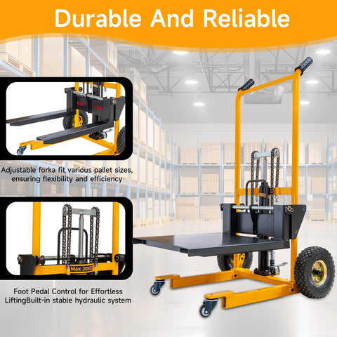 Foldable Hydraulic Material Lift Winch Stacker 450 Lbs Capacity With 35.8 Inch Max Lift And 9 Inch Wheels in warehouse