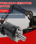 Hydraulic Motor 104-1026-006 1041026006 Replacement For Eaton Char Lynn 2000 Series shown in front of excavator