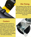 Close-up of die fixing and caster wheel on Electro Hydraulic Pipe Bender Machine For Round Tubes Up To 4.49 Inch Outer Diameter.
