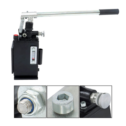 Hydraulic Piston Hand Pump 1.5 CID 3 Qts Manual Hydraulic Pump Single Acting with Release Knob, metal body, side view