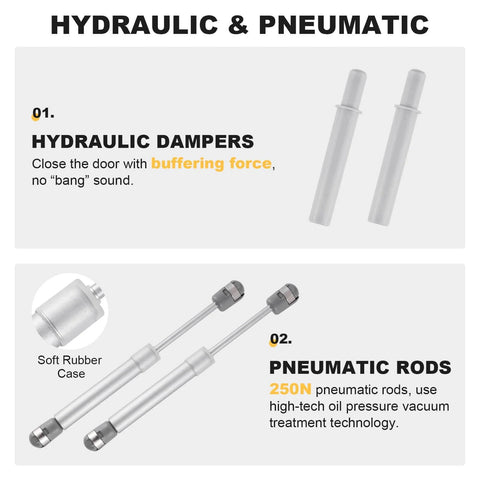 Hydraulic dampers and pneumatic rods for cabinet door lift up hinge, vertical lift hinge with pneumatic arm, quiet opening mechanism