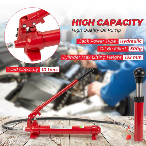 Heavy Duty 12 Ton Hydraulic Porta Power Jack Kit With 4.6 Foot Oil Hose For Auto Body Frame Repair In Garage Storage Case