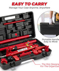 Heavy Duty 12 Ton Hydraulic Porta Power Jack Kit With 4.6 Foot Oil Hose in open storage case for auto body frame repair.