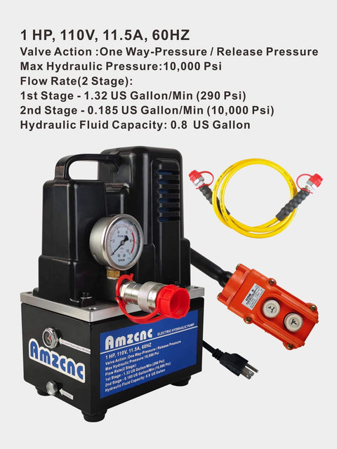 Beefy Electric Hydraulic Power Pack Two Stage Single Acting 110V 120V High Pressure Pump 10000 PSI Max One Way Mini Unit