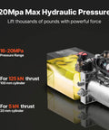 4 Quart DC 12V Hydraulic Power Unit for Dump Trailers With Double Acting Pump, 3200 PSI Max Relief Pressure, displayed in side view.