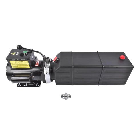 Side view of Heavy Duty Hydraulic Power Unit For Car Lifts And Dump Trailers With Two Point Two KW 220V AC Motor 3450 RPM 4 Gallon Sealed Reservoir Single Phase 2950 PSI Max Relief High Flow Hydraulic Pump Mixizap