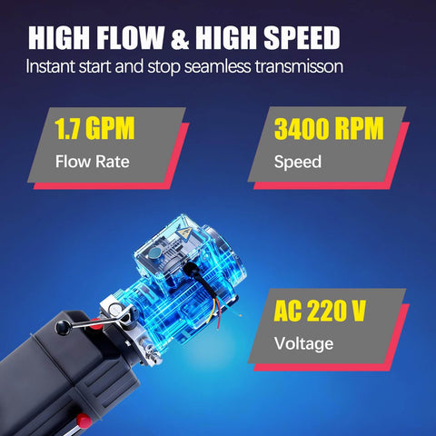220V 60Hz Heavy Duty Hydraulic Power Unit With 14L Plastic Reservoir And Manual Button Control, specifications shown