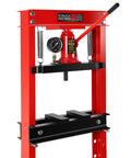 Hydraulic Press, 20 Ton H-Frame Garage Floor Adjustable Shop Press with Stamping Plates & Pressure Gauge shown from front