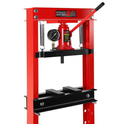 Hydraulic Press, 20 Ton H-Frame Garage Floor Adjustable Shop Press with Stamping Plates & Pressure Gauge shown from front