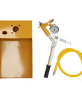 362 PSI Pressure Test Pump, Hydraulic Manual Water Pressure Tester Kit with yellow hose and brass gauge for pipeline testing