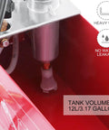 Close-up of red 12L tank with metal fittings for Hydraulic Pressure Test Pump 50 Bar Hand Pressure Test Pump 726 PSI 3.2 Gallon Tank 45ML 1/2" BSP Hydrostatic Test Pump for Pipeline Pressure Container Irrigation Firemen.