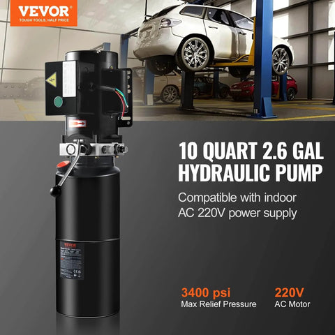 Heavy Duty 220V Hydraulic Power Unit With 10L Tank For Auto Repair And Car Lifts Single Phase 3HP Pump 2950 PSI Max Relief Pre Wired