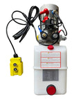 Double Acting Hydraulic Pump 5 Quart Hydraulic Power Unit 12V DC Hydraulic Pump (Plastic Oil Reservoir Single Acting 3200 PSI) SAE#6 Connector for Dump Trailer Car Lifting-US front view