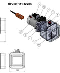 Technical diagram of 12 Volt DC Double Acting Hydraulic Pump For Dump Trailers With Solenoid Power Unit And 8 Quart Plastic Tank