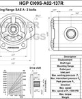 Technical diagram of Magister Hydraulic Gear Pump 9 Tooth Spline Shaft 1.37 CID, 11.86 GPM, CW Rotation, Cast Iron Hydraulic Gear Pump