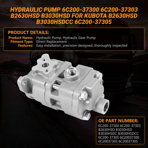 Otobaijeni Hydraulic Pump 6C200-37300 6C200-37303 B2630HSD B3030HSD Compatible with Kubota, aftermarket replacement gear pump
