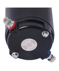 Bottom view of a 179327 Hydraulic Pump Motor 414850 for Unidirectional Power Unit RV Leveling Systems, showing connectors and mounting points.