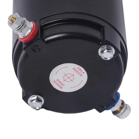 Close-up of 179327 414850 Hydraulic Pump Motor for Unidirectional Power Unit RV Leveling Systems, 7.5 Heigh 12V