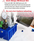 AMZCNC Two Way Electric Hydraulic Pump 10,000 PSI, 110-120V Power Pack, shown with refill instructions and gauge.