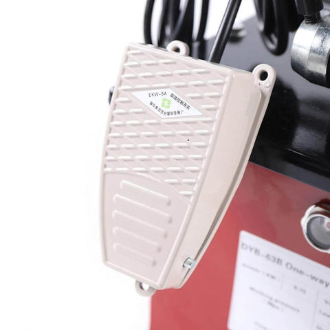 HinLIaDa 10000PSI Electric Hydraulic Pump, 750W 110V Single Acting Hydraulic Driven Pump 7L Solenoid Pedal close-up view, red