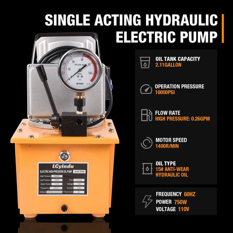 Front view of Hydraulic Electric Pump 8.4Quart 2.1Gallon Single Acting Manual Valve 8L Hydraulic Power Pack Cylinder Electric Portable Pump for Single Acting Cylinders, ZCB-700A
