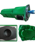 SJ34566 Hydraulic Pump SJ13305 Fits for John Deere 6120E 6100D with green body and metal fittings, front and side view