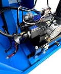 Close-up of hydraulic system components on 7HP Programmable Electric Hydraulic Tube And Pipe Bender with dies shown, PLC control visible