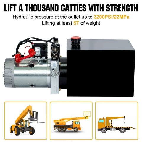 Heavy Duty Electric Hydraulic Pump Unit For Dump Trailer With Metal Reservoir 12V DC Motor 3200 PSI Max Pressure Double Acting Cylinder Lifts Up To 5 Tons And Handles Tough Loads By DC House