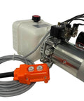 12 Volt DC Double Acting Hydraulic Pump For Dump Trailers With Solenoid Power Unit And 8 Quart Plastic Tank 2100 PSI 1.25 GPM SAE6 Ports