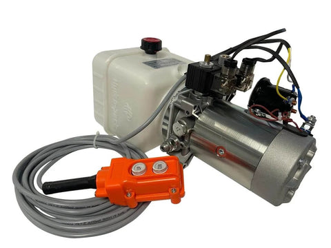 12 Volt DC Double Acting Hydraulic Pump For Dump Trailers With Solenoid Power Unit And 8 Quart Plastic Tank 2100 PSI 1.25 GPM SAE6 Ports