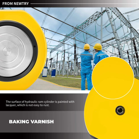 Hydraulic Ram Cylinder with baking varnish finish in power plant setting, two engineers inspecting electrical grid. Focus on lacquering detail.