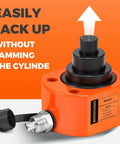 Hydraulic Ram Jack 30T Low Profile Porta Power Cylinder Multi-Section 2.13" Stroke Lifting Cylinder, orange, front view.