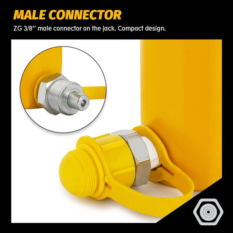 Close-up of ZG 3/8” male connector on 10 ton Hydraulic Ram Jack Cylinder for Porta Power, repair, replacement use