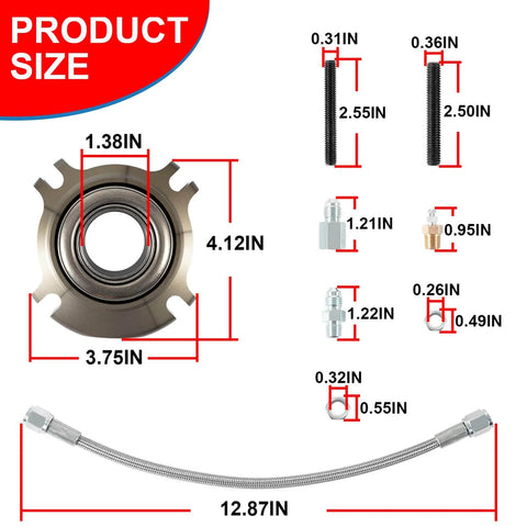 Product size diagram for Hydraulic Release Throwout Bearing Kit For Multi Disk Racing Clutch 5 5 Inch To 7 25 Inch Clutches