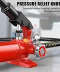Pro Grade 12 Ton Hydraulic Body Repair Kit With Portable Floor Jack Ram Pump Set pressure relief knob close-up