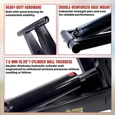 Close-up of ✝️ Primary Mover (PF-520-PK) Hydraulic Scissor Hoist Kit showing heavy-duty hardware and reinforced base mount.