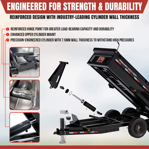 Primary Mover (PF-520-PK) Hydraulic Scissor Hoist Kit -10 Ton dump trailer features reinforced hinge design for strength