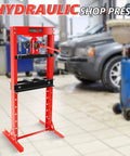 Hydraulic Shop Press, 20 Ton H-Frame Garage Floor Adjustable Shop Bearing Press with Pressure Gauge & Stamping Plates in garage