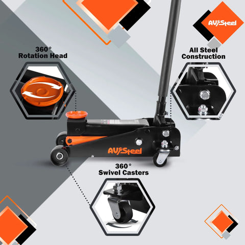 Beast Mode 3 Ton Floor Jack For Cars, Trucks And SUVs, Hydraulic Quick Lift, 5.5 to 18.5 Inch, Durable Steel Construction, AV Steel