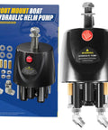 HH5271-3 Hydraulic Steering Helm Pump - 1.7 cu in Front Mount Replacement for Seastar Helm, shown with fittings and label