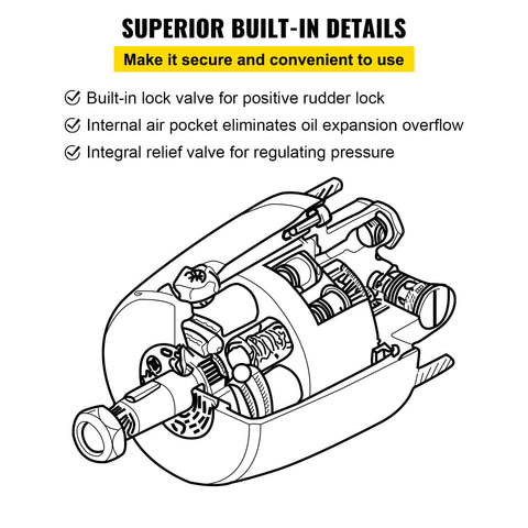 Diagram of Outboard Hydraulic Steering Pump For Cruisers And Runabouts 300 HP Front Mount Helm HH5271-3 VEVOR with built-in features.