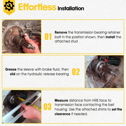 Installation steps for Dope Hydraulic Throwout Bearing Kit For T5 Transmissions Not Ford with adapter and hose details.