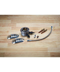 Hydraulic Throwout Bearing Kit For Chevy Clutches With 3 And 4 Speed Compatibility Includes GM Clutch Bearing Bleeder Screw Assembly One Eighth NPT Fitting AN4 Braided Stainless Line And 0.688 Inch Travel