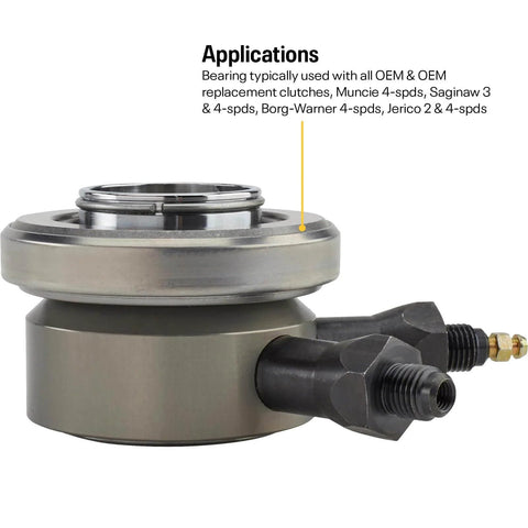 Side view of Hydraulic Throwout Bearing Kit For Chevy Clutches With 3 And 4 Speed Compatibility showing GM Clutch Bearing Bleeder