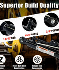 Detailed view of hydraulic top link featuring 13/16'' rod, 3/8'' ports, and 3/4'' pin hole with superior build quality icons