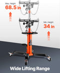 Beefy Transmission Jack With 1322 Lb Capacity For Cars And Light Trucks, 32 To 67 Inches Hydraulic Lift, Foot Pedal Operation, And 360 Degree Swivel Wheels For Smooth Access And Stable Transmissions Install Or Removal By VEVOR