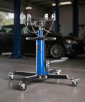 Heavy Duty Transmission Jack Lift With 1100 Lbs Capacity, 33 To 67 Inch Hydraulic Telescoping Stand in garage setting