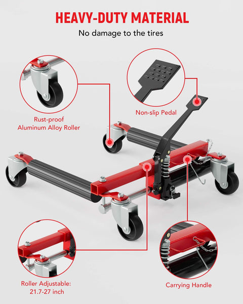 Heavy Duty 4 Pack Hydraulic Car Wheel Dollies With Foot Pedal, 6,000 Lbs Total Capacity, rust-resistant features highlighted